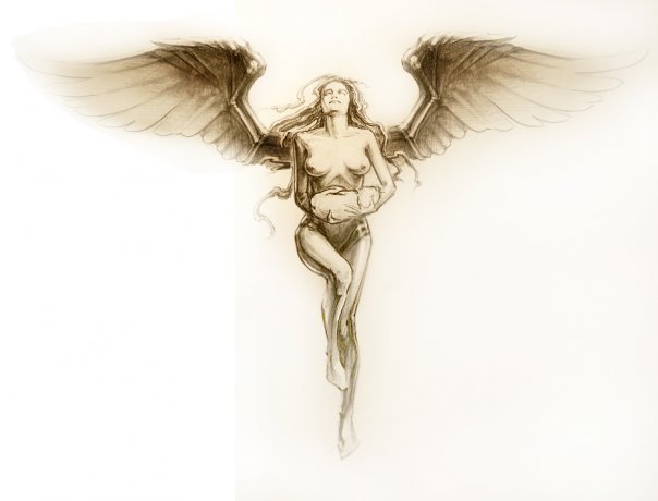 Фото и значение татуировки Ангел ( несут функцию защиты своего владельца ) X_054f5437